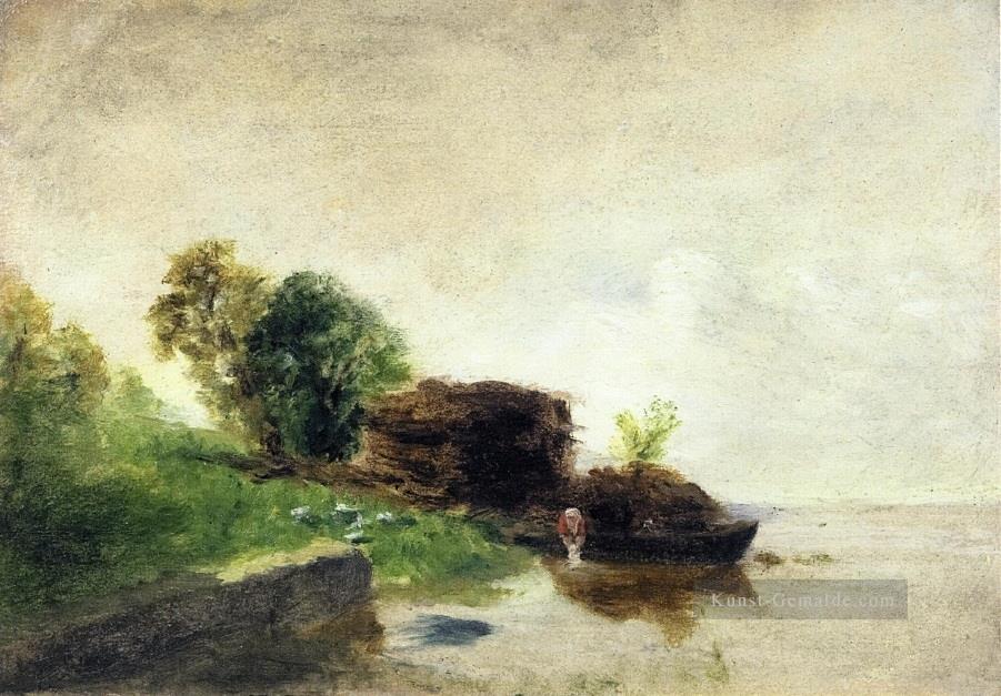 Wäscherin am Ufer der Camille Pissarro Fluss Ölgemälde